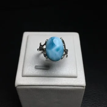 1 Pc Fengbaowu טבעי Larimar טבעת כסף סטרלינג 925 קריסטל ריפוי רייקי אבן תכשיטי אופנה מתנה לגברים נשים