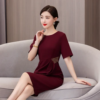 2023 אופנה חדשה מוצק צבע צוואר עגול השמלה של נשים קיץ מגוונים בסגנון סיני מתאים רופף מזדמנים שמלת החתונה Vestidos