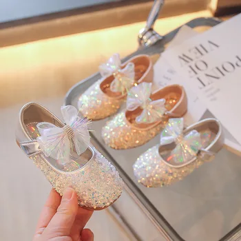 2023 חדש של בנות קשת קריסטל הנעליים של הילדים נוצצות הנסיכה נעליים של ילדים רכים הבלעדי נעלי עור נעלי ריקוד גודל 26-35