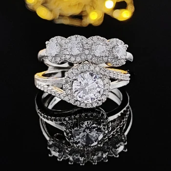 2023 יוקרה חדש עגול צבע כסף לכלה את טבעת הנישואין להגדיר עבור נשים גברת מתנה ליום תכשיטים הסיטוניים יום שישי השחור R5134