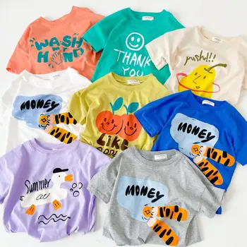 2023 קיץ לילדים חולצה מצוירת לכל היותר לילדים קצר שרוול בנים בנות החולצה התינוק Tees 1-8years הפעוט הלבשה עליונה