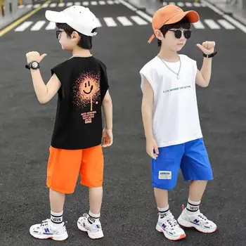 3-10yrs ילד פעוט, קוריאנית רופף עם שרוול קצר + מכנסיים קצרים 2pcs הקיץ החדש זיעה קליטת לנשימה ילדים חליפה