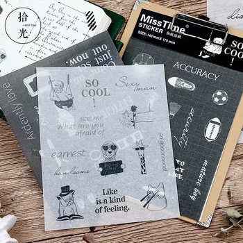 4PCS חדש שחור-לבן אלמנט ילדים נייר מדבקות עבור DIY אלבומים עיצוב אלבומים היומן קישוט מצויר המתאר