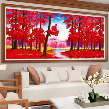 5D DIY יהלום ציור ערכות אדום מייפל נוף יער יהלום רקמה, ציור קיר לחצות סטיץ אמנות מודרנית עיצוב הבית