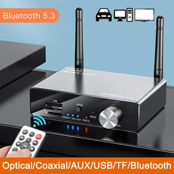 6 ב 1-DAC Bluetooth 5.3 מקלט משדר אופטי, קואקסיאלי RCA AUX USB TF מתאם האודיו האלחוטי ממיר אנלוגי לדיגיטלי