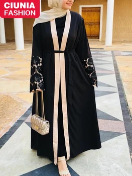 Abaya לנשים דובאי 2022 אופנה במזרח התיכון המוסלמי האסלאמית בגדי קימונו שחור פתוח Abaya טורקיה שמלות