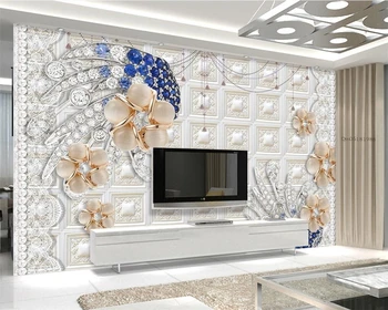 Beibehang טפט מותאם אישית טבעי יהלום פנינה פרח רומנטי השינה, בסלון ספה טלוויזיה רקע קירות ציור קיר טפט 3d