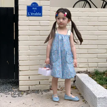 HoneyCherry של הילדה אופנה פרחוני שמלת הקולר הקיץ של הילדים ניצן פרח להתלבש בגדי ילדות