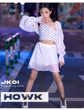 Kpop תלבושת הבנות ג ' אז ריקוד תלבושת לבנה היפ הופ ריקוד בגדי ילדים אופנה המסלול הצג הבמה לובשים רחוב Dancewear