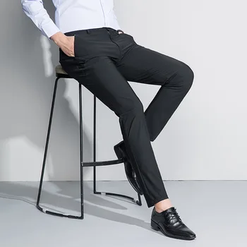 Lansboter שחור באביב ובקיץ החדש ניילון של גברים מזדמנים מכנסיים Slim דק מכנסיים שאינם ברזל ישר מכנסיים