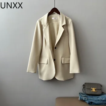 UNXX אחת עם חזה גדול שחור בלייזר לנשים 2023 אביב סתיו וילון מוצק צבע רופף ז ' קט ליידי משרד Harajuku