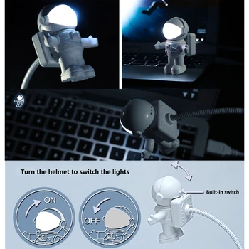USB מנורת לילה LED אסטרונאוט במצב נייד תאורה מתכווננת מתקפל עבור מחשב PC נייד חידוש חלל Usb מנורה