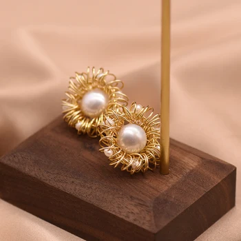 XlentAg טבעי בעבודת יד פנינים, פרח עגילי נשים אביזרים יצירתיות זווית Earings הצהרה תכשיטי אופנה GE0738