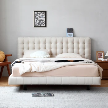 אור איטלקי יוקרה מאוד פשוטה עור המיטה רשת מפורסמת המיטה אמנות המיטה אור יוקרה המיטה מודרני פשוט המיטה