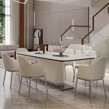 איטלקי לוח שולחן אוכל, כיסא שילוב פשוט המודרנית מלבני צרפתית קרם הרוח שולחן לבן