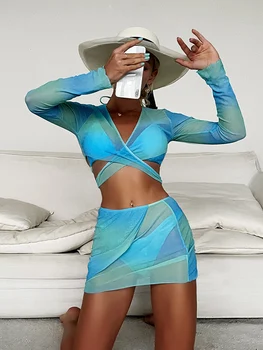 ב-X סקסי ביקיני הדפסה שרוולים ארוכים בגדי נשים גבוה לחתוך בגדי ים conjunto biquinis feminino de trajes שירותים mujer 2022