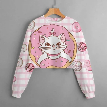 בגדי ילדים החולצה החדשה קריקטורה מזדמן הדפסה דיסני חתולים בצמרת מארי חתול קצר סוודר ילדה בגדי ילדים