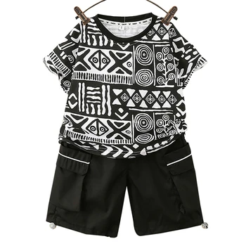 בגדי קיץ לילדים מודפס בנים בגדים חולצה + בגדים קצרים ילד סגנון מקרית ילדים הבגדים