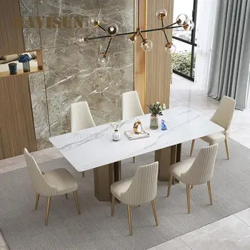 בהיר רוק לוח שולחן אוכל איטלקי אור יוקרה מעצב יוקרתי מסעדה מודרני מינימליסטי שולחן מלבני עבור מטבח