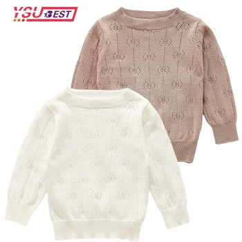 בייבי בנות סוודרים התינוק סריגה בגדי כותנה בסגנון קוריאני אביב סתיו ילדים סריגה Pullovers חולצות שרוול ארוך צבע מוצק