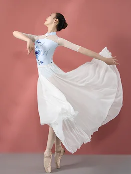 בלט חצאית שמלה לבנה של נשים בלרינה פנינה שיפון חצאית מחול עכשווי יוקרתי קלאסי ריקוד תלבושת עבור בנות