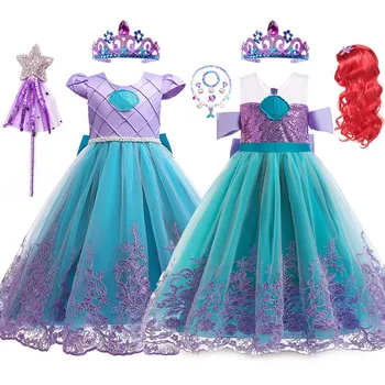 בנות בת ים Cosplay תלבושות לילדים, מתנת יום הולדת נסיכה השמלה ילדים פורים חג אריאל מסיבת בגדים קרנבל 3-10T