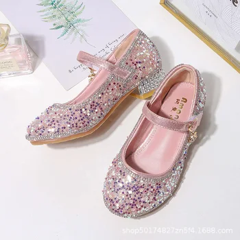 בנות הנסיכה נעליים 2023 האביב והסתיו חדש עקב קריסטל נעליים חדשות ערבי רשת אדום התינוק ביצועים נעליים