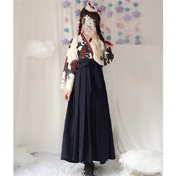 בנות יפנית בסגנון רטרו קימונו יאקאטה שרוול ארוך שמלת מסיבת אישה פרחוני סמוראי מקסימום גלימות קשת חגורת החצאית Haori תלבושת להגדיר