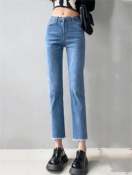 ג ' ינס של נשים 2022 האביב והקיץ חדשים בגזרה גבוהה רפוי, דק תשע נקודות רצופות כל-התאמה סיגריה המכנסיים