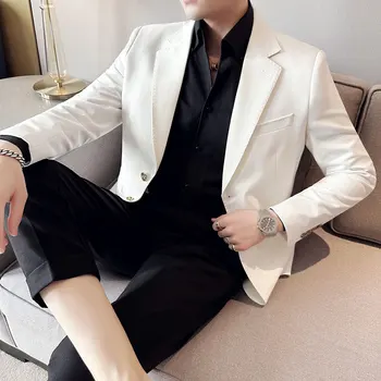 גברים אופנה עסקים קוריאני גרסה מקרית אחת עם חזה סלים ג ' נטלמן בדרגה גבוהה חתונה בסגנון בריטי אירוח בלייזר