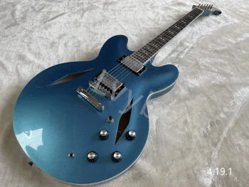 גיטרה חשמלית הולו גוף ג ' אז Metalic כחול צורת יהלום נשמע חור רוזווד סקייט אצבעות עם שיבוץ יהלומים קטנים