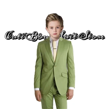 דשא ירוק יחיד עם חזה בנים חליפות חתונה 2 יח 'של החתן חליפת מעיל מכנסיים רשמית' קט בהתאמה אישית בגדי ילדים סט