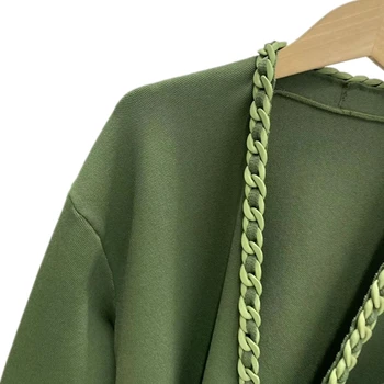 חדש 2023 נשים סוודר קרדיגן סתיו חורף חגורה נשלפת שרשרת לקצץ כיסי טלאי רחוב אופנתי מהמם עיצוב אופנה מ