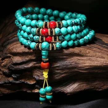 טבעי טורקיז צמיד 108 גבוהה פורצלן בצבע טורקיז בודהה חרוזים יד מחרוזת חרוזים ואביזרים לגברים ונשים.
