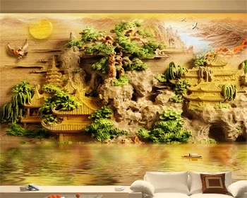 טפט מותאם אישית סנדאי ביתן ג ' ייד גילוף בעץ גילוף 3D בסלון ספה רקע קיר דקורטיבי ציור קיר behang