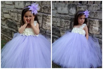 ילדות קטנות פרח להתלבש תינוק סרוגה שכבות סגולים חצאית שמלת נשף עם פרחים לשיער בגדי ילדים שמלת נסיכה