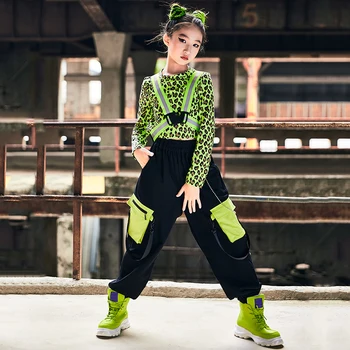 ילדים רחוב ריקוד היפ הופ בגדים בנות ירוק מנומר לכל היותר רעיוני אפוד מכנסיים היפ הופ ג ' אז הביצועים תלבושות במה BL7306