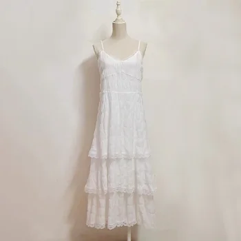 לבן שמלת תחרה של נשים קיץ 2023 החוף החדש החג שמלות מוצק צבע שרוולים קלע השמלה