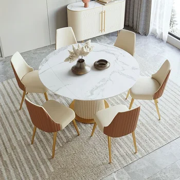 להארכה סביב שולחן המטבח עבור חדר האוכל המודרני יוקרה מקורה הביתה רהיטים מסעדה השיש שולחן אוכל ו-6 כסאות