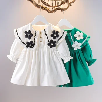 מזדמנים בנות שמלות פרח יהלום התינוק דש שמלת ילדה בגדים 1-4 שנים ילדים מפואר שמלות בנות שרוול ארוך Vestidos