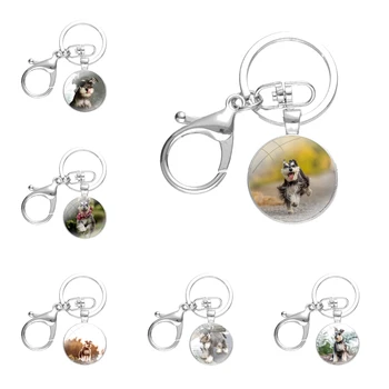 מחמד לבן ושחור שנאוצר כלבים דפוס קריקטורה עיצוב אופנה יצירתי מחזיקי מפתחות עבודת יד זכוכית קבושון סגסוגות מחזיקי מפתחות