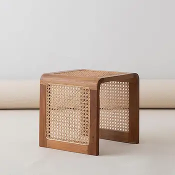 נורדי מרובע שולחן צד מעץ מלא תה, שולחן סלון קטן לטוות קש יפני לבן שעווה עץ שולחן מרובע