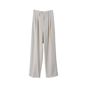 נשים אביב מקרית זמן שני מכנסיים בצבע אחיד גבוה מותן רחבה הרגל נשים מכנסיים נשיים מכנסיים