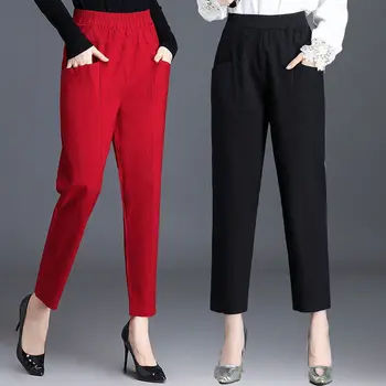 נשים אביב-קיץ אופנה סוכריות בצבעים אלסטיות גבוהה המותניים עבודה המכנסיים נשי אלגנטי דק מוצק חופשי הרמון מכנסיים Q322