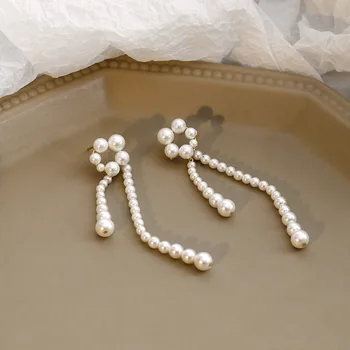 נשים עגילי כסף S925 18k זהב פנינה Eardrop נקבה ציציות עגיל טקס החתונה Birthay תכשיטים לנשים עגילים