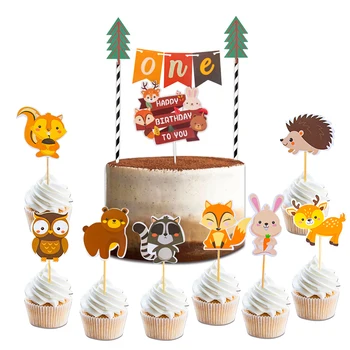 ספארי חיות הנושא Toppers עוגה ' ונגל ספארי מסיבת עוגת הדגל עיצוב שמח מסיבת יום הולדת קישוט ילדים תינוק מקלחת ולחבריו