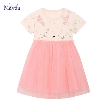 קצת מייבן ילדה אחת חלקים מסיבת רשת שמלה מצוירת ארנב הנסיכה הילדים שמלות כותנה Vestidos 2023 הקיץ 2-7 שנים