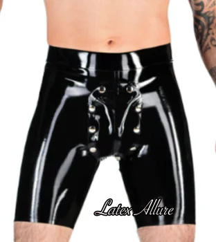 שחור 100% Latex טבעי גברים תחתונים מול חור המפשעה חור גומי מכנסי בוקסר עם רוכסן המכנסיים לכסות בעבודת יד תחתונים סקסיים