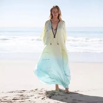 שיפוע בוהו החוף שמלה סקסית V-צוואר ציצית הקיץ בתוספת גודל שמלת מקסי לנשים, בגדי חוף ללבוש בגד לכסות A1001